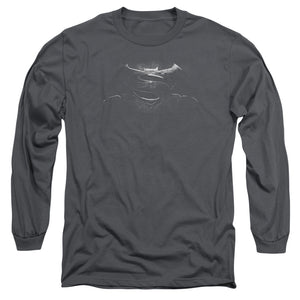 AN OFFCIALLY LICENSED BATMAN V SUPERMAN BW LOGO MEN'S LONG SLEEVE T-SHIRT CHARCOAL
