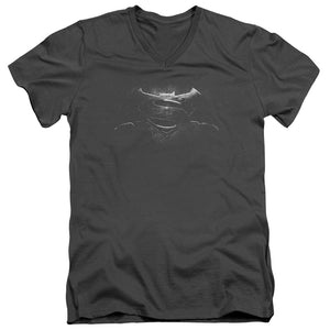 AN OFFCIALLY LICENSED BATMAN V SUPERMAN BW LOGO MEN'S V-NECK T-SHIRT CHARCOAL