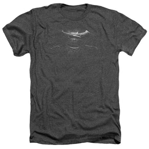 AN OFFCIALLY LICENSED BATMAN V SUPERMAN BW LOGO MEN'S HEATHER T-SHIRT CHARCOAL