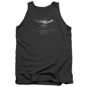 AN OFFCIALLY LICENSED BATMAN V SUPERMAN BW LOGO ADULT UNISEX TANK TOP CHARCOAL
