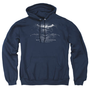 AN OFFCIALLY LICENSED BATMAN V SUPERMAN BW LOGO ADULT UNISEX PULLOVER HOODIE NAVY