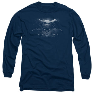 AN OFFCIALLY LICENSED BATMAN V SUPERMAN BW LOGO MEN'S LONG SLEEVE T-SHIRT NAVY
