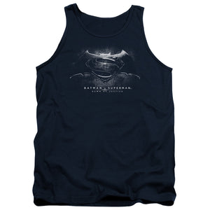 AN OFFCIALLY LICENSED BATMAN V SUPERMAN BW LOGO ADULT UNISEX TANK TOP NAVY