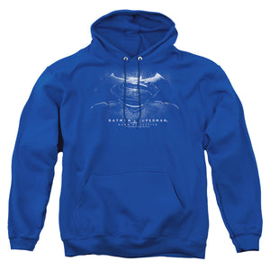 AN OFFCIALLY LICENSED BATMAN V SUPERMAN BW LOGO ADULT UNISEX PULLOVER HOODIE ROYAL