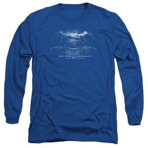 AN OFFCIALLY LICENSED BATMAN V SUPERMAN BW LOGO MEN'S LONG SLEEVE T-SHIRT ROYAL