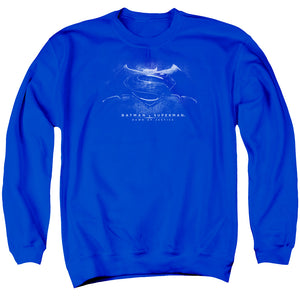 AN OFFCIALLY LICENSED BATMAN V SUPERMAN BW LOGO ADULT UNISEX CREWNECK SWEATSHIRT ROYAL