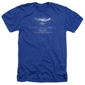 AN OFFCIALLY LICENSED BATMAN V SUPERMAN BW LOGO MEN'S HEATHER T-SHIRT ROYAL