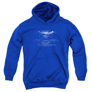 AN OFFCIALLY LICENSED BATMAN V SUPERMAN BW LOGO YOUTH HOODIE ROYAL
