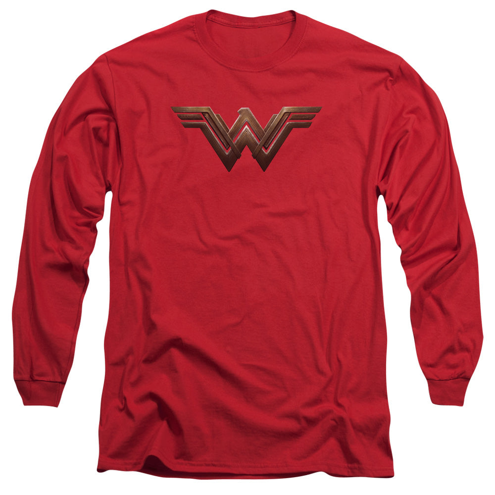AN OFFCIALLY LICENSED BATMAN V SUPERMAN WW SHIELD MEN'S LONG SLEEVE T-SHIRT RED