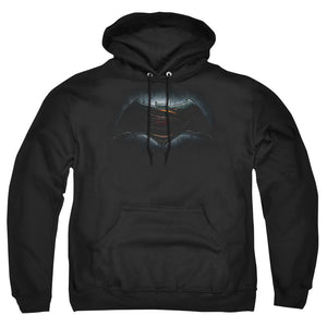 AN OFFCIALLY LICENSED BATMAN V SUPERMAN LOGO ADULT UNISEX PULLOVER HOODIE BLACK