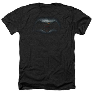 AN OFFCIALLY LICENSED BATMAN V SUPERMAN LOGO MEN'S HEATHER T-SHIRT CHARCOAL