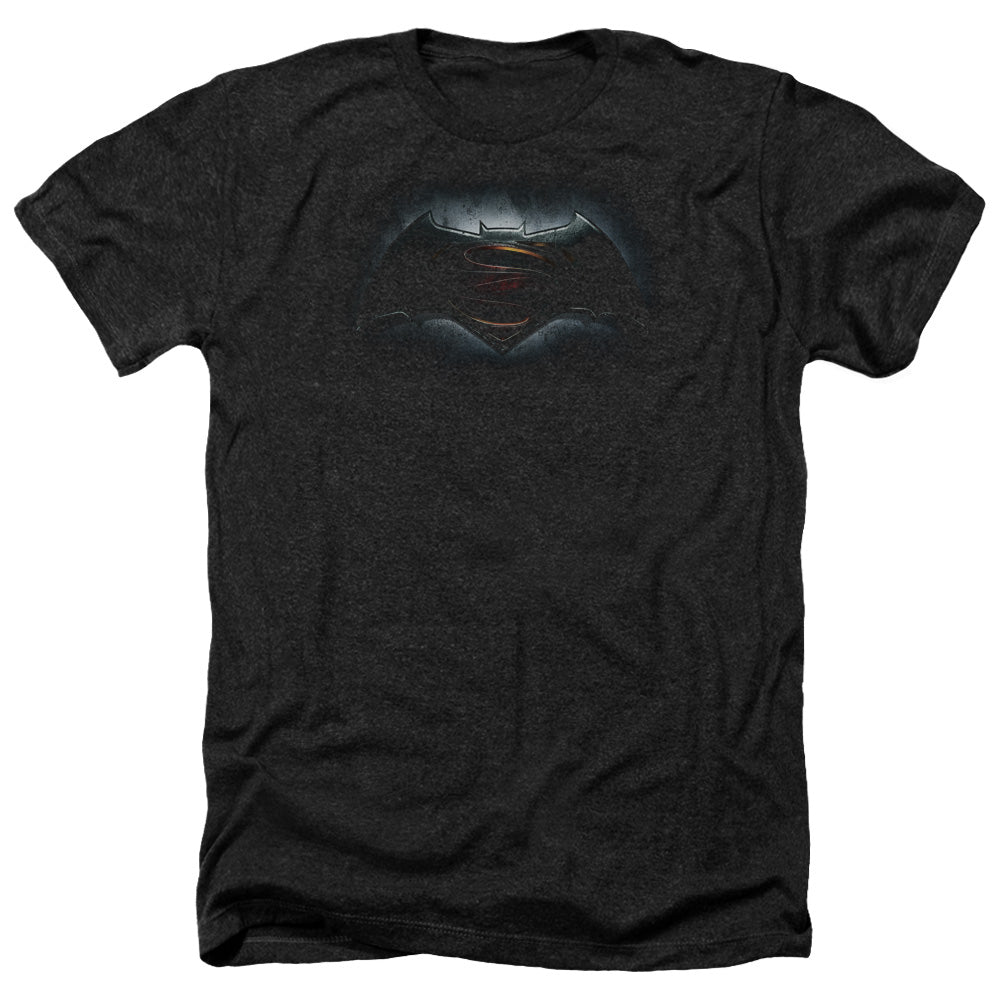 AN OFFCIALLY LICENSED BATMAN V SUPERMAN LOGO MEN'S HEATHER T-SHIRT CHARCOAL