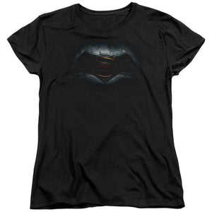AN OFFCIALLY LICENSED BATMAN V SUPERMAN LOGO WOMEN'S REGULAR FIT T-SHIRT BLACK