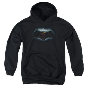 AN OFFCIALLY LICENSED BATMAN V SUPERMAN LOGO YOUTH HOODIE BLACK