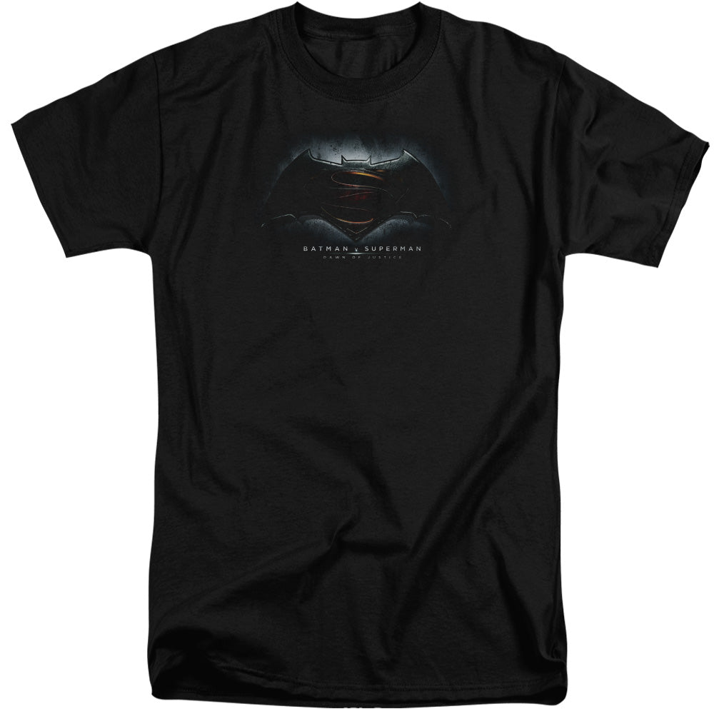 AN OFFCIALLY LICENSED BATMAN VS SUPERMAN LOGO MEN'S TALL FIT T-SHIRT BLACK