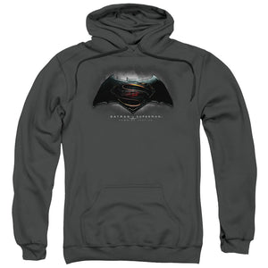 AN OFFCIALLY LICENSED BATMAN V SUPERMAN LOGO ADULT UNISEX PULLOVER HOODIE CHARCOAL