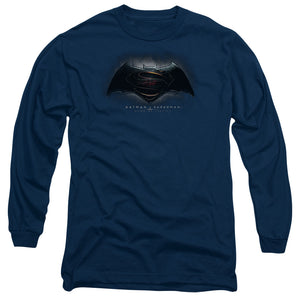 AN OFFCIALLY LICENSED BATMAN V SUPERMAN LOGO MEN'S LONG SLEEVE T-SHIRT NAVY