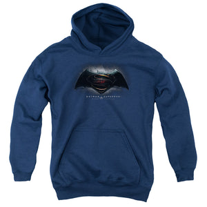 AN OFFCIALLY LICENSED BATMAN V SUPERMAN LOGO YOUTH HOODIE NAVY