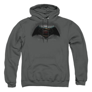 AN OFFCIALLY LICENSED BATMAN V SUPERMAN LOGO ADULT UNISEX PULLOVER HOODIE CHARCOAL