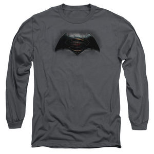 AN OFFCIALLY LICENSED BATMAN V SUPERMAN LOGO MEN'S LONG SLEEVE T-SHIRT CHARCOAL