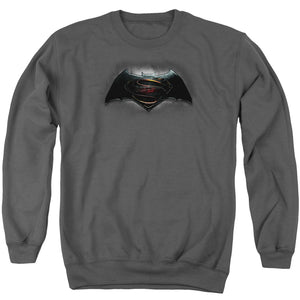 AN OFFCIALLY LICENSED BATMAN V SUPERMAN LOGO ADULT UNISEX CREWNECK SWEATSHIRT CHARCOAL