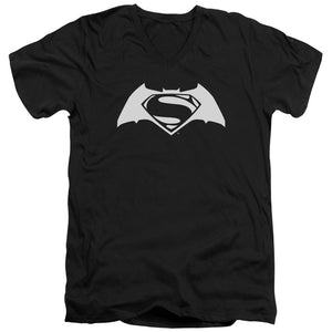 AN OFFCIALLY LICENSED BATMAN V SUPERMAN SIMPLE LOGO MEN'S V-NECK T-SHIRT BLACK