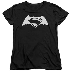 AN OFFCIALLY LICENSED BATMAN V SUPERMAN SIMPLE LOGO WOMEN'S REGULAR FIT T-SHIRT BLACK