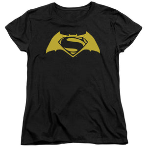 AN OFFCIALLY LICENSED BATMAN V SUPERMAN SIMPLE LOGO WOMEN'S REGULAR FIT T-SHIRT BLACK