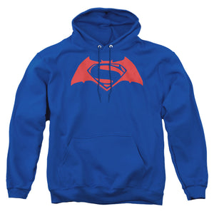 AN OFFCIALLY LICENSED BATMAN V SUPERMAN SIMPLE LOGO ADULT UNISEX PULLOVER HOODIE ROYAL