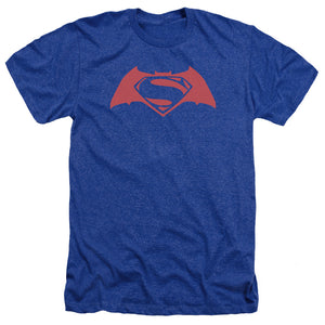 AN OFFCIALLY LICENSED BATMAN V SUPERMAN SIMPLE LOGO MEN'S HEATHER T-SHIRT ROYAL