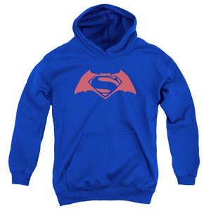 AN OFFCIALLY LICENSED BATMAN V SUPERMAN SIMPLE LOGO YOUTH HOODIE ROYAL