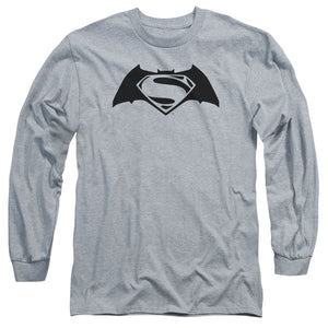 AN OFFCIALLY LICENSED BATMAN V SUPERMAN SIMPLE LOGO MEN'S LONG SLEEVE T-SHIRT ATHLETIC HEATHER