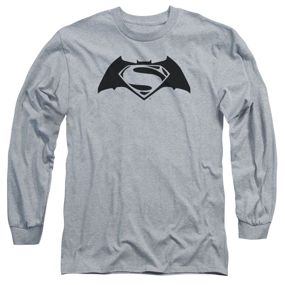 AN OFFCIALLY LICENSED BATMAN V SUPERMAN SIMPLE LOGO MEN'S LONG SLEEVE T-SHIRT ATHLETIC HEATHER
