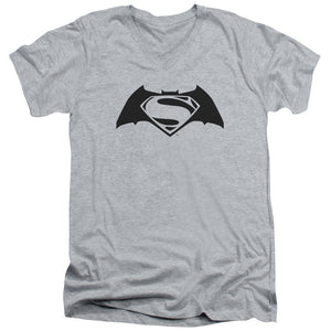 AN OFFCIALLY LICENSED BATMAN V SUPERMAN SIMPLE LOGO MEN'S V-NECK T-SHIRT ATHLETIC HEATHER