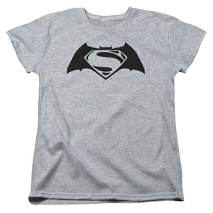 AN OFFCIALLY LICENSED BATMAN V SUPERMAN SIMPLE LOGO WOMEN'S REGULAR FIT T-SHIRT ATHLETIC HEATHER