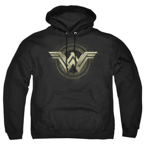AN OFFCIALLY LICENSED BATMAN V SUPERMAN ANCIENT EMBLEMS ADULT UNISEX PULLOVER HOODIE BLACK