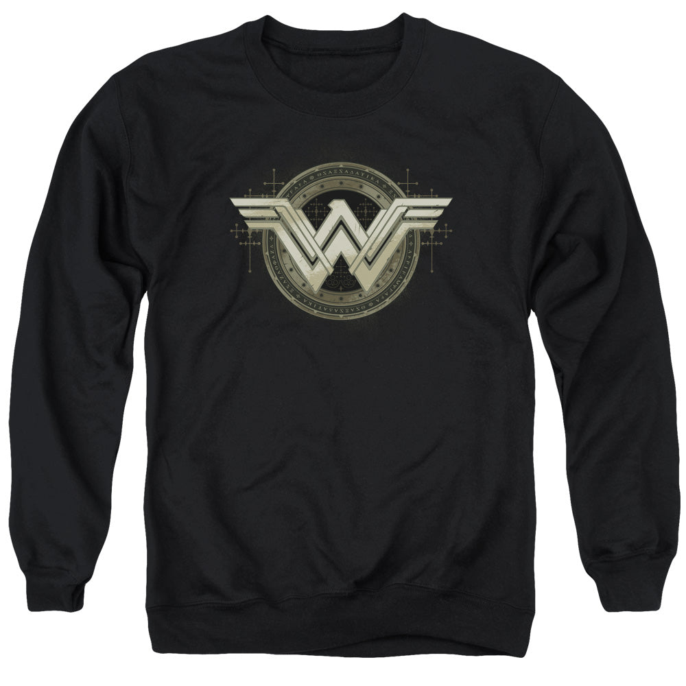 AN OFFCIALLY LICENSED BATMAN V SUPERMAN ANCIENT EMBLEMS ADULT UNISEX CREWNECK SWEATSHIRT BLACK
