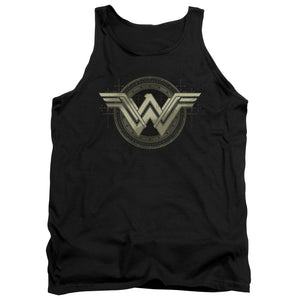 AN OFFCIALLY LICENSED BATMAN V SUPERMAN ANCIENT EMBLEMS ADULT UNISEX TANK TOP BLACK