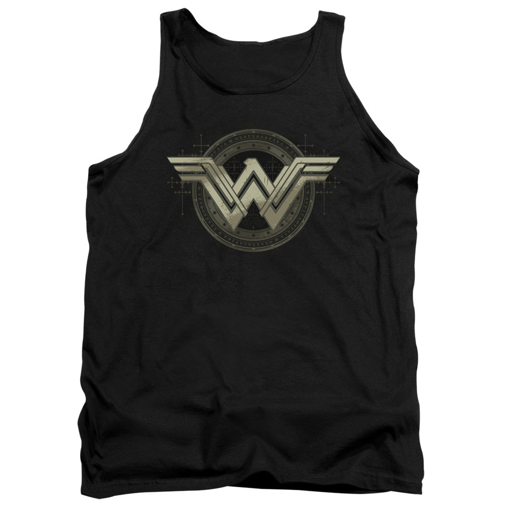 AN OFFCIALLY LICENSED BATMAN V SUPERMAN ANCIENT EMBLEMS ADULT UNISEX TANK TOP BLACK