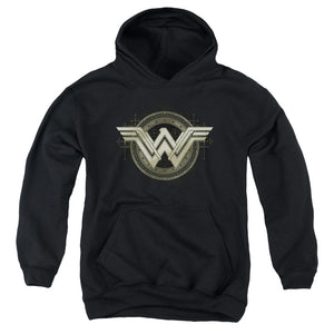 AN OFFCIALLY LICENSED BATMAN V SUPERMAN ANCIENT EMBLEMS YOUTH HOODIE BLACK