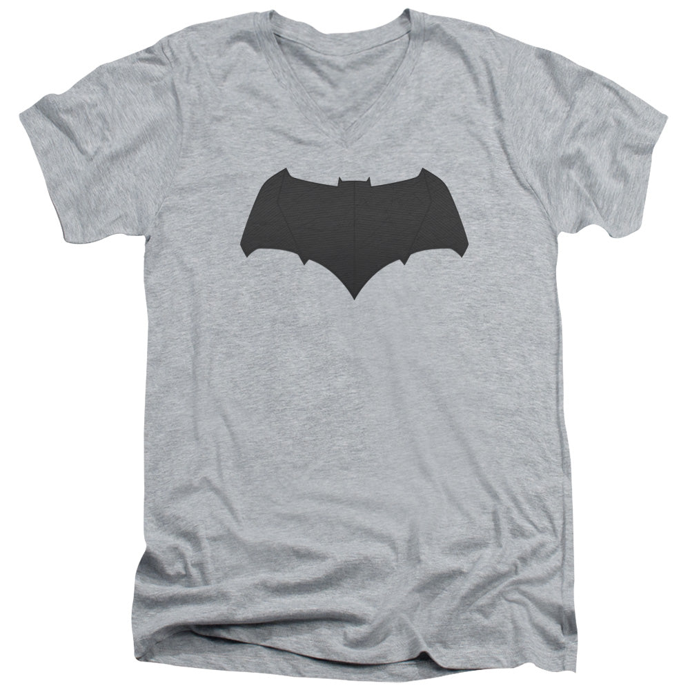 AN OFFCIALLY LICENSED BATMAN V SUPERMAN BATMAN LOGO MEN'S V-NECK T-SHIRT ATHLETIC HEATHER