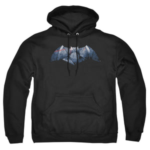 AN OFFCIALLY LICENSED BATMAN V SUPERMAN PLATED BAT LOGO ADULT UNISEX PULLOVER HOODIE BLACK