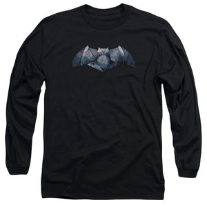 AN OFFCIALLY LICENSED BATMAN V SUPERMAN PLATED BAT LOGO MEN'S LONG SLEEVE T-SHIRT BLACK