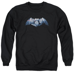 AN OFFCIALLY LICENSED BATMAN V SUPERMAN PLATED BAT LOGO ADULT UNISEX CREWNECK SWEATSHIRT BLACK