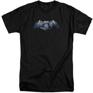 AN OFFCIALLY LICENSED BATMAN V SUPERMAN PLATED BAT LOGO MEN'S TALL FIT T-SHIRT BLACK