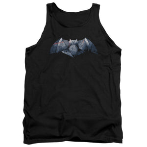 AN OFFCIALLY LICENSED BATMAN V SUPERMAN PLATED BAT LOGO ADULT UNISEX TANK TOP BLACK
