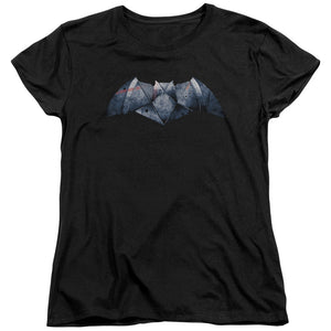 AN OFFCIALLY LICENSED BATMAN V SUPERMAN PLATED BAT LOGO WOMEN'S REGULAR FIT T-SHIRT BLACK