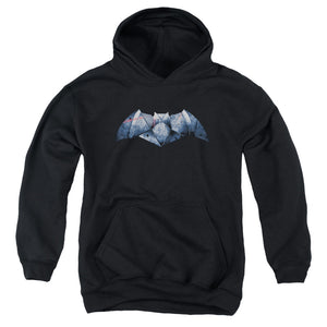 AN OFFCIALLY LICENSED BATMAN V SUPERMAN PLATED BAT LOGO YOUTH HOODIE BLACK