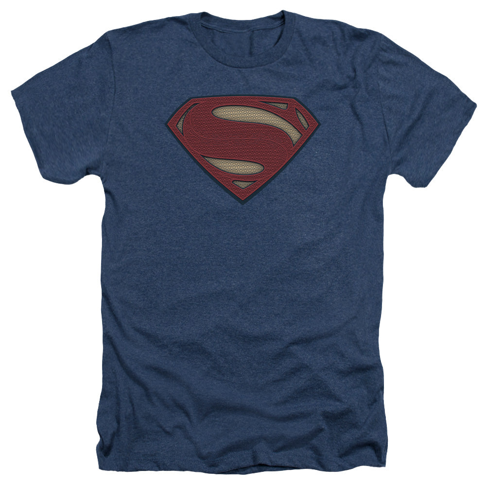 AN OFFCIALLY LICENSED BATMAN V SUPERMAN SUPER MOVIE LOGO MEN'S HEATHER T-SHIRT NAVY