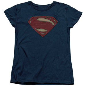 AN OFFCIALLY LICENSED BATMAN V SUPERMAN SUPER MOVIE LOGO WOMEN'S REGULAR FIT T-SHIRT NAVY